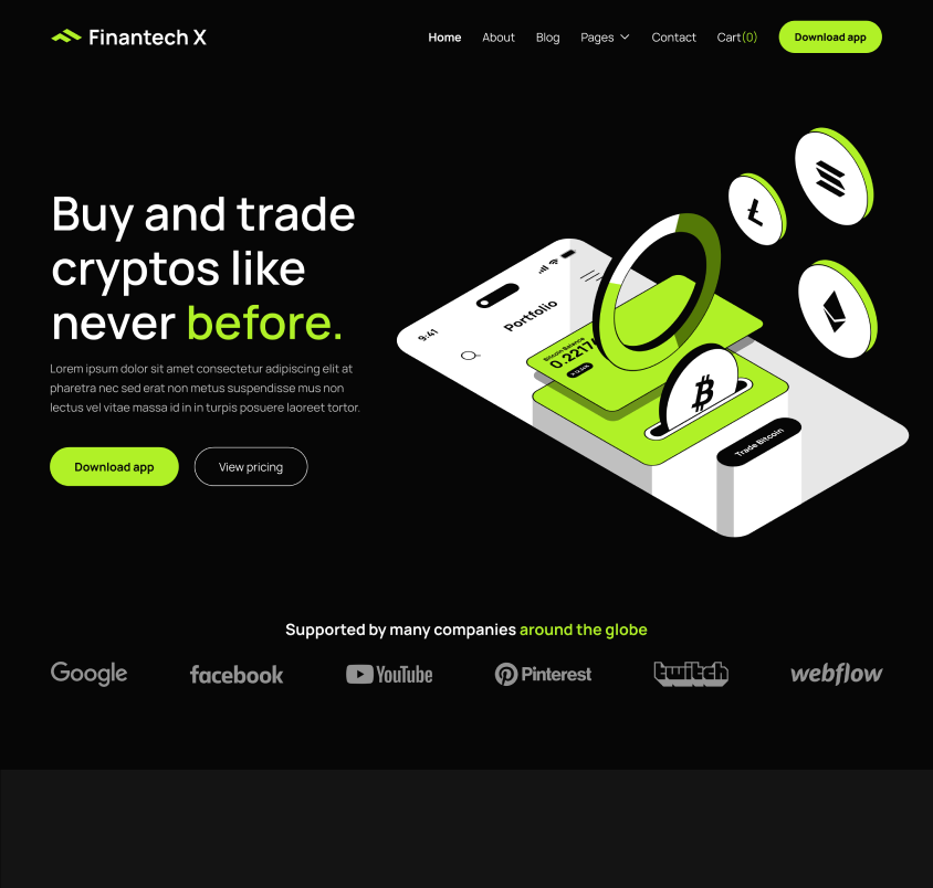 Hero Strip Home Page - Finantech X Webflow Template